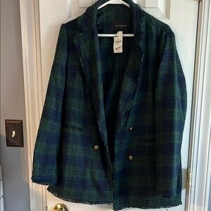 Ladies Banana Republic Green and Blue Plaid Blazer Size Medium